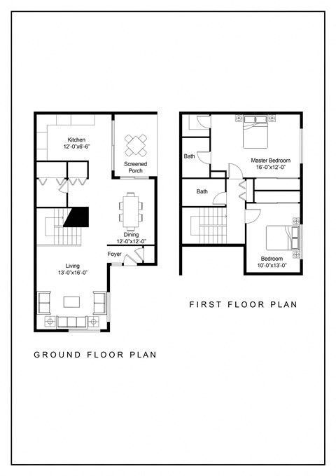 Floor plan for 2 beds, 2 baths, 1458 sqft